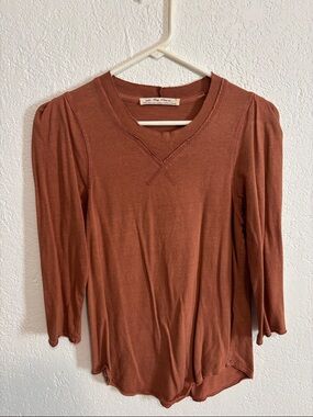 We the free Rust Brown Lightweight Long Sleeve Scoop Top